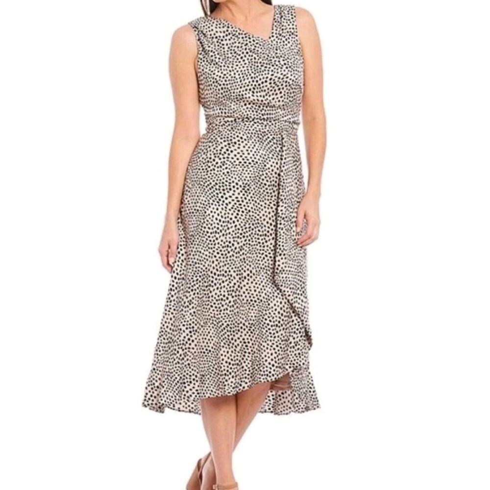 Just Taylor Dress Size 2 NWOT Womens Sheath Cheetah Leopard Beige Satin